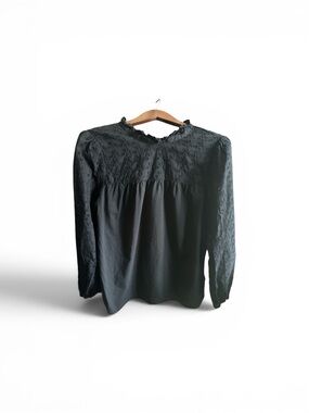 Madewell Women’s Size Medium Black Long Sleeve Eyelet Loose Fit Casual Blouse
